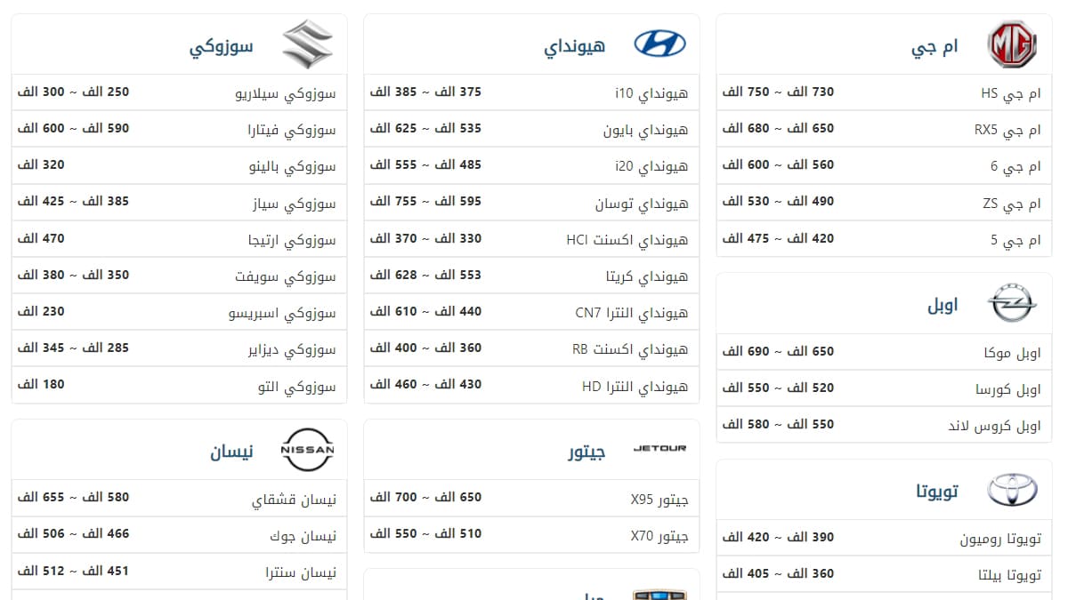 اسعار السيارات الجديدة في مصر